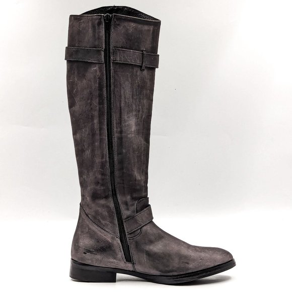 Charles David Italy Women Distress Grey Leather Buckle Riding Tall Boots sz 6.5 - Picture 11 of 11